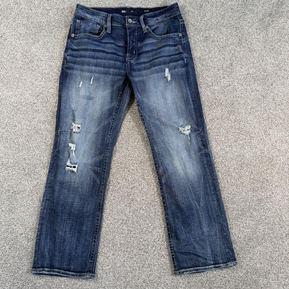 BKE Jake Bootcut Stretch Men’s Blue Jeans Denim Boca Distressed Size 32x30